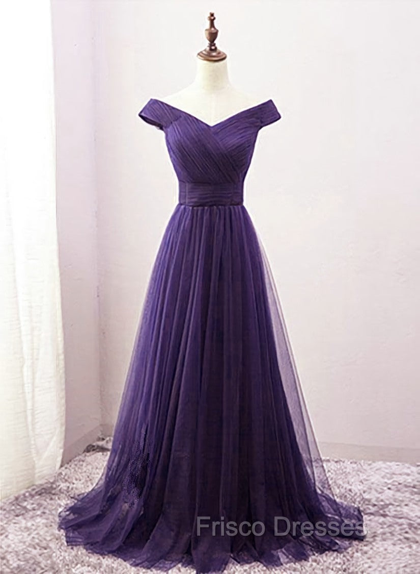 Dark Purple Sweetheart Tulle Off Shoulder Bridesmaid Dress, Long Formal Prom Dress Secondary image