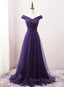 Dark Purple Sweetheart Tulle Off Shoulder Bridesmaid Dress, Long Formal Prom Dress