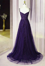 Dark Purple Sweetheart Tulle with Lace Straps Party Dress, Dark Purple Formal Prom Dress
