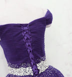 Dark Purple Tulle Beaded Off Shoulder Party Dress, Purple A-Line Prom Dress