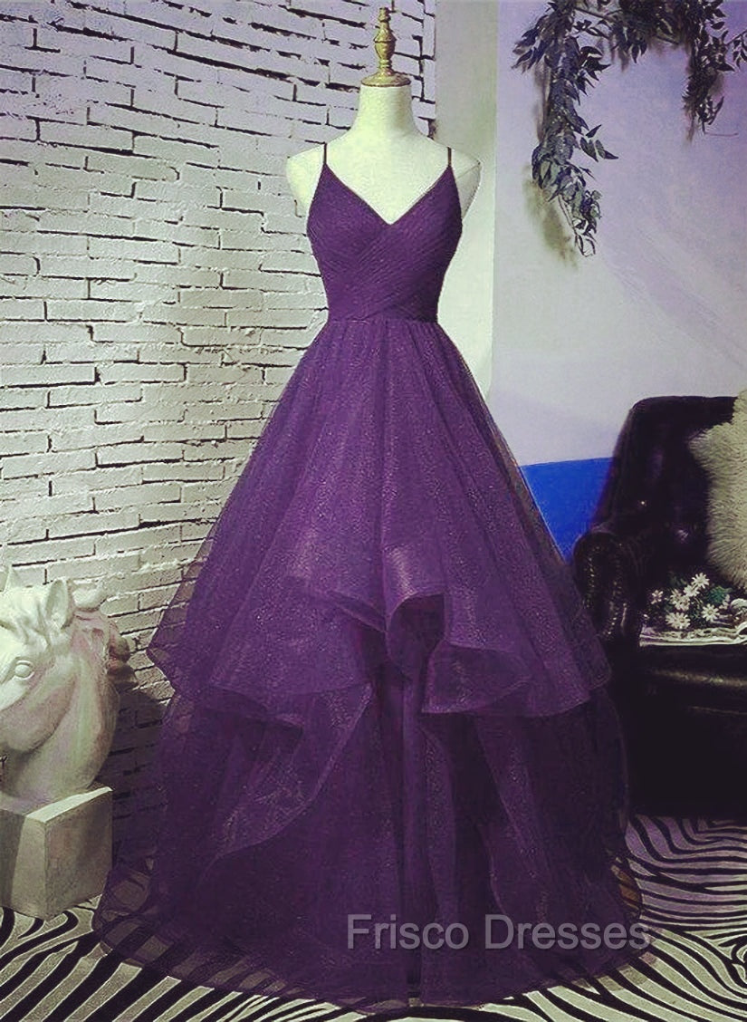 Dark Purple Tulle Layers Formal Gown, Purple Evening Party Dress