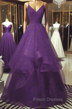 Dark Purple Tulle Layers Formal Gown, Purple Evening Party Dress