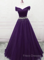 Dark Purple Tulle Long Formal Prom Dress, Beautiful Junior Formal Prom Dress