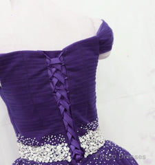 Dark Purple Tulle Long Prom Dresses, Beautiful Junior Prom Dress