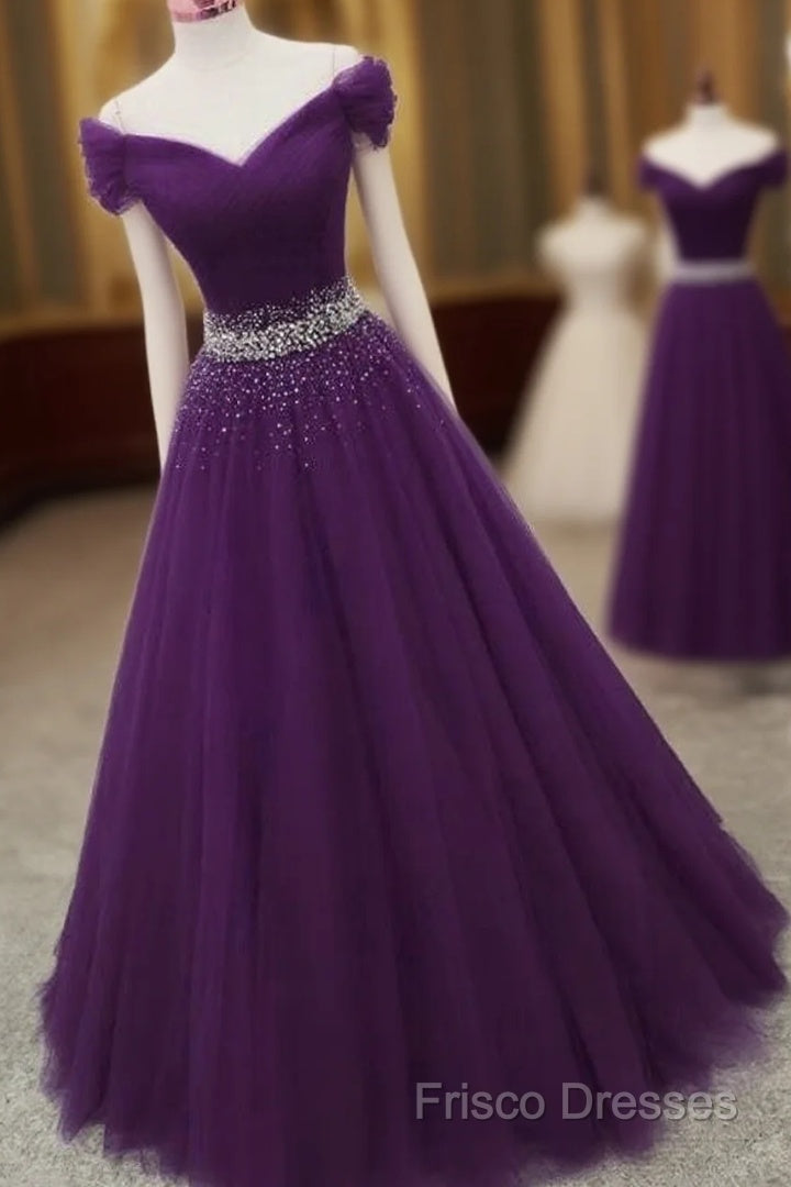 Dark Purple Tulle Long Formal Prom Dress, Beautiful Junior Formal Prom Dress Main image
