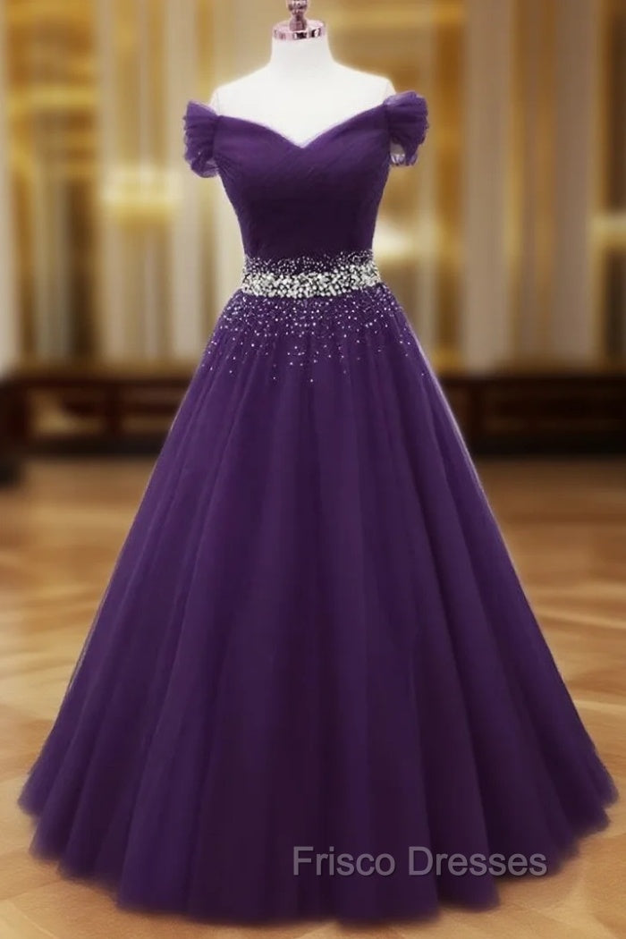 Dark Purple Tulle Long Formal Prom Dress, Junior Formal Prom Dress Main image