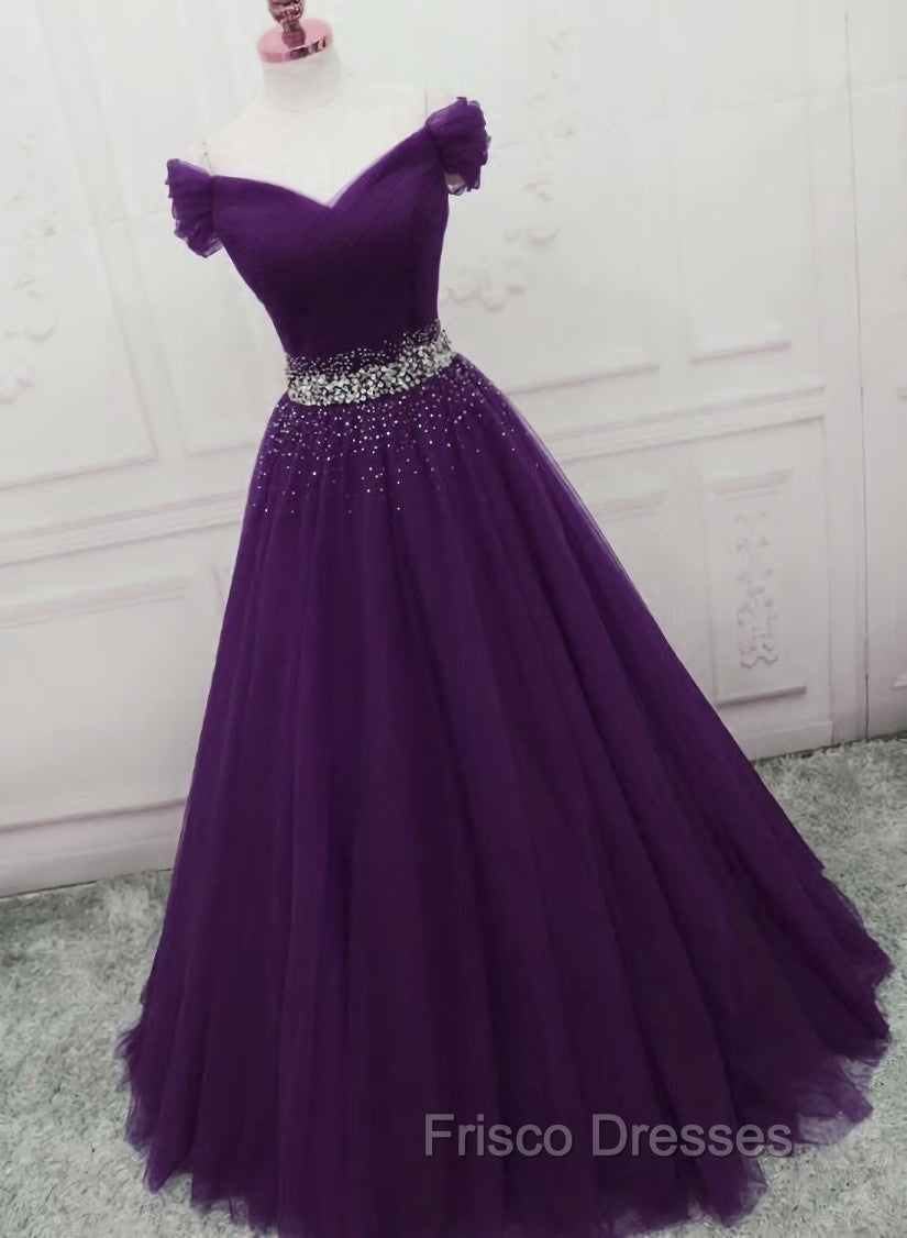 Dark Purple Tulle Long Formal Prom Dress, Junior Formal Prom Dress Secondary image