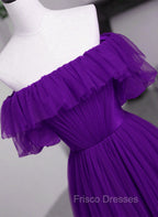 Dark Purple Tulle Off Shoulder Long Party Dress, A-line Purple Formal Prom Dress