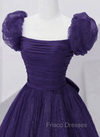 Dark Purple Tulle Scoop A-line Long Formal Dress, Dark Purple Evening Dress Formal Prom Dress
