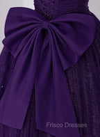 Dark Purple Tulle Scoop A-line Long Formal Dress, Dark Purple Evening Dress Formal Prom Dress