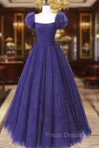 Dark Purple Tulle Scoop A-line Long Formal Dress, Dark Purple Evening Dress Formal Prom Dress