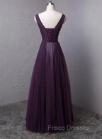 Dark Purple V-neckline Beaded Tulle Long Formal Dress Purple Evening Dress Formal Prom Dress shops