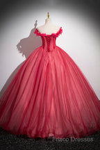 Dark Red Beading Formal Prom Dress With Corset, Off The Shoulder Short Sleeve Floor-Length Party Dress