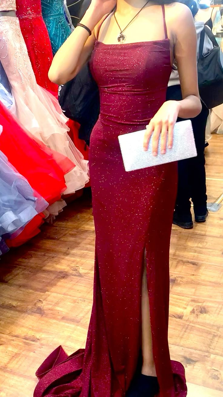 Burgundy Sparkly Glitter Prom Dress Long Evening Dress Secondary image