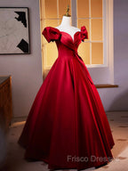 Dark Red Satin Long Formal Prom Dress, Off The Shoulder A-Line Formal Dress