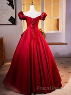Dark Red Satin Long Formal Prom Dress, Off The Shoulder A-Line Formal Dress
