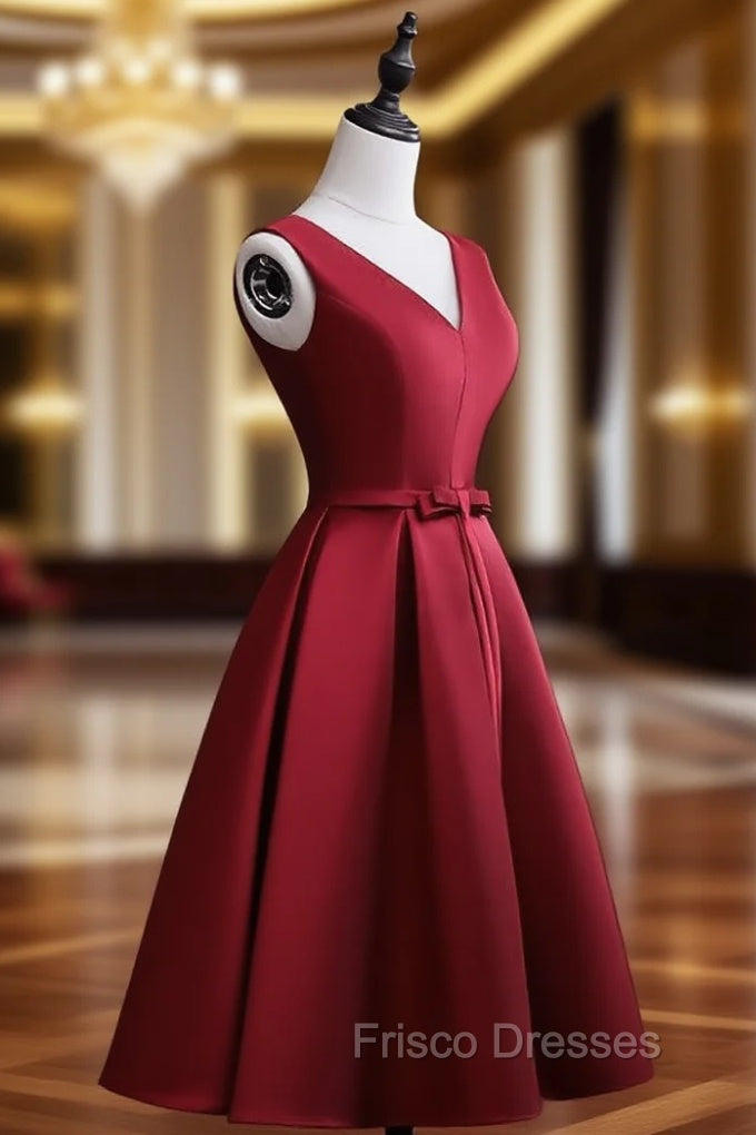 Dark Red Satin Short Homecoming Dress, Lovely Bridesmaid Dress Main image