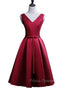 Dark Red Satin Short Homecoming Dress, Lovely Bridesmaid Dress