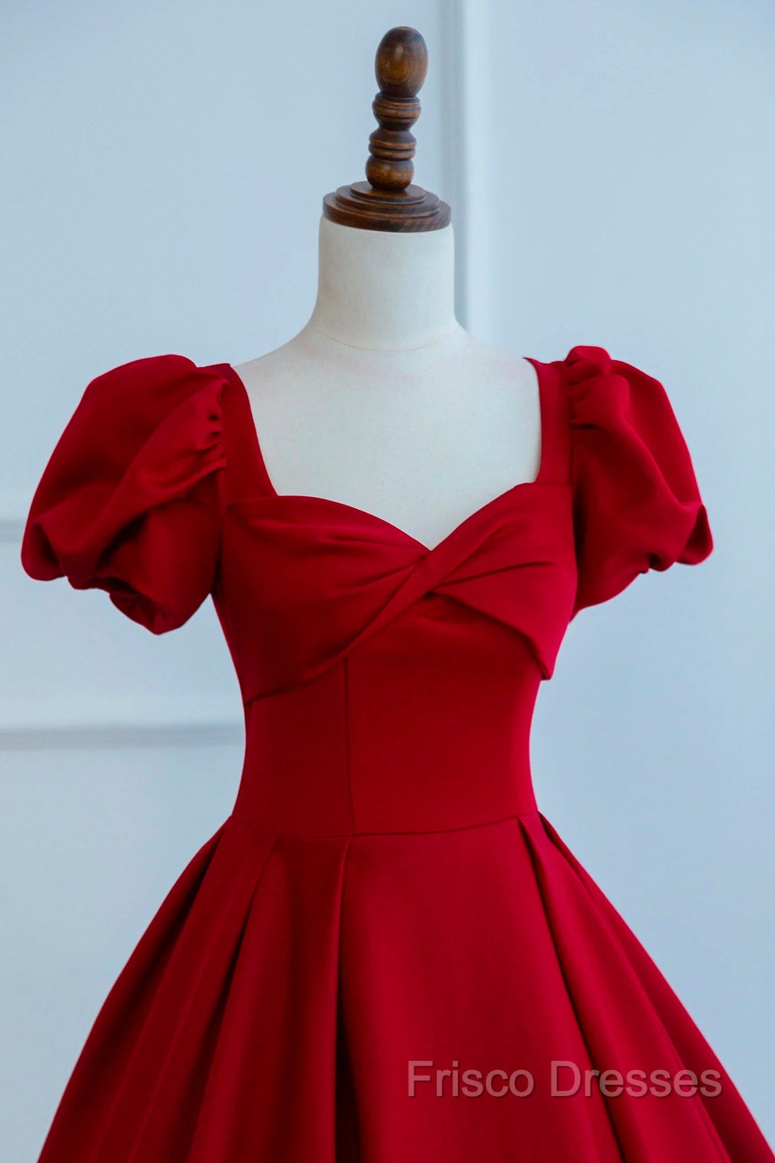 Dark Red Short Sleeve Long Formal Prom Dress, Beautiful A-Line Formal Party Dress