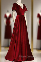 Dark Red Velvet Long Formal Prom Dress, Charming Formal Gown