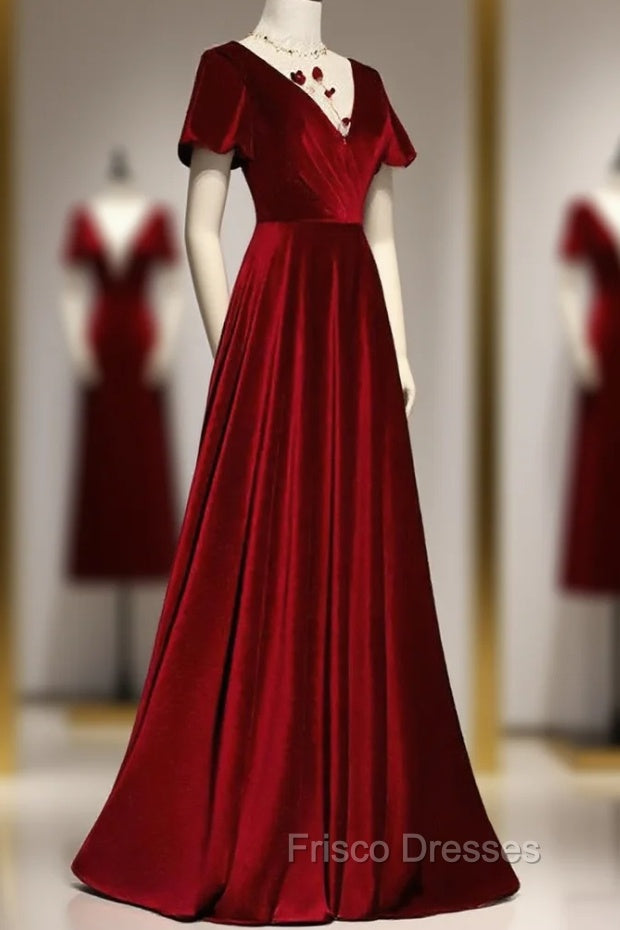 Dark Red Velvet Long Formal Prom Dress, Charming Formal Gown