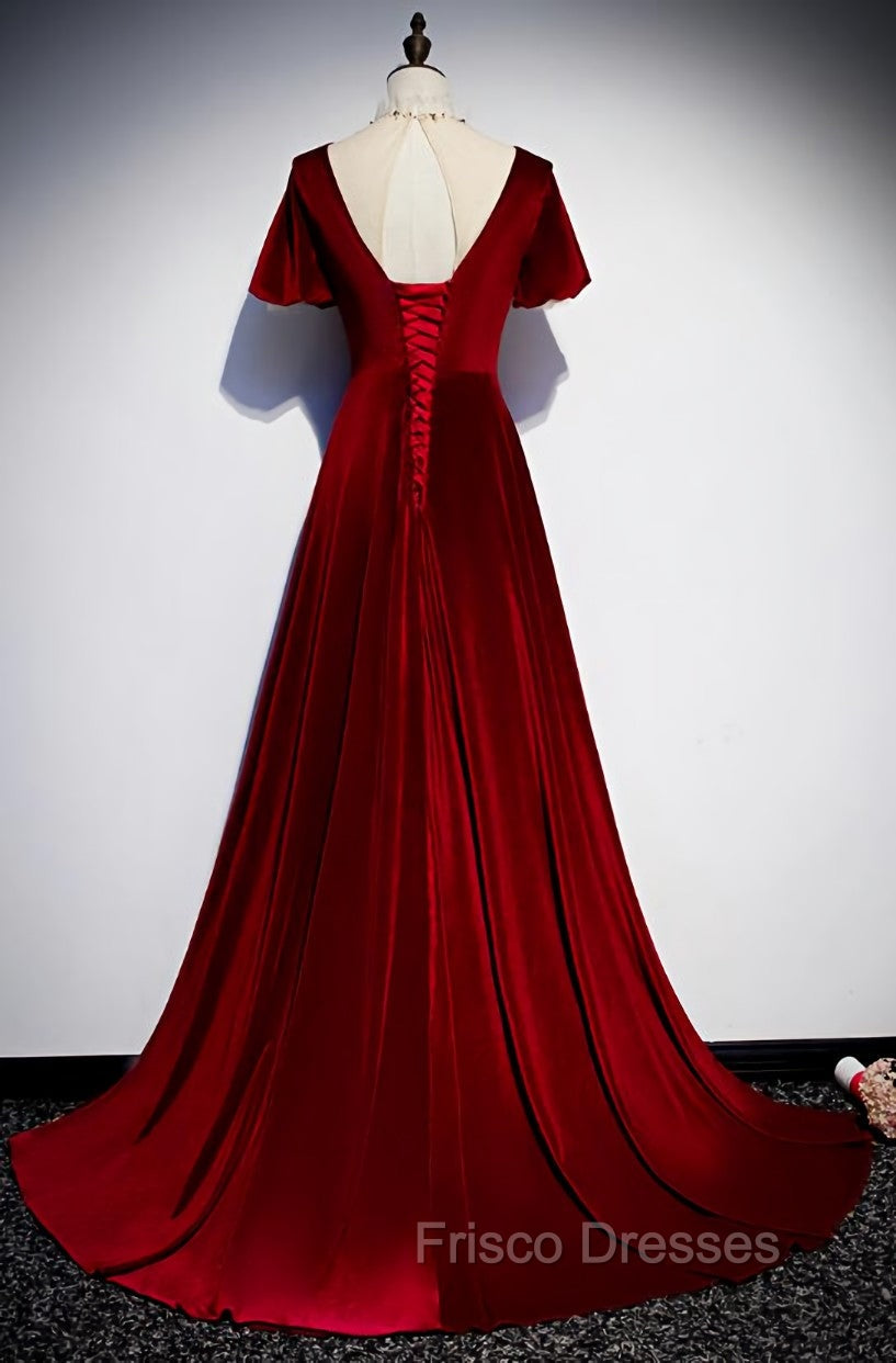 Dark Red Velvet Long Formal Prom Dress, Charming Formal Gown