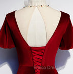 Dark Red Velvet Long Formal Prom Dress, Charming Formal Gown