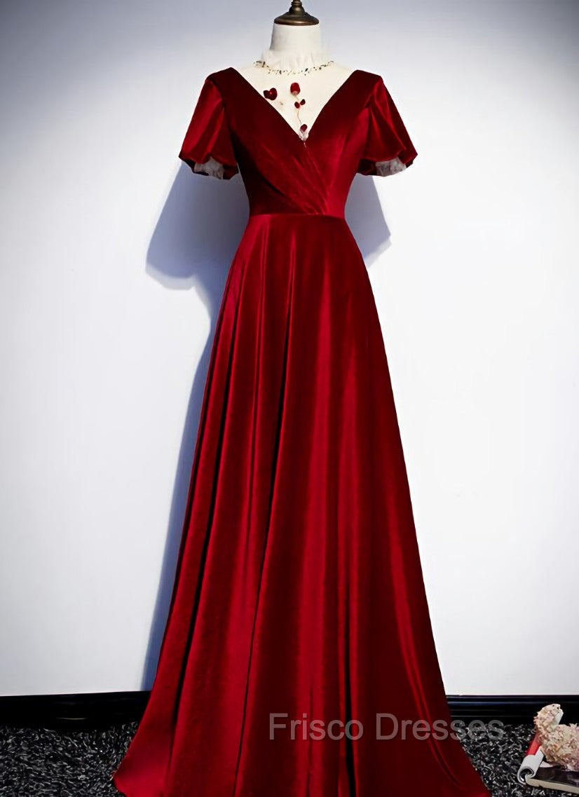 Dark Red Velvet Long Formal Prom Dress, Charming Formal Gown Main image