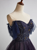Dark Starry Sky Purple Tulle Long Prom Dress Purple Evening Dress