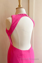 Hot Pink Mermaid Long Formal Prom Dress with Open Back