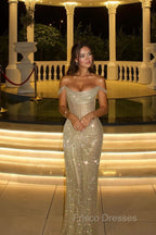 Dazzling Off-The-Shoulder Mermaid Prom Dresses Column Long With Pleats