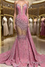 V-Neck Sequins Formal Prom Dresses Mermaid Sleeveless Crystal.