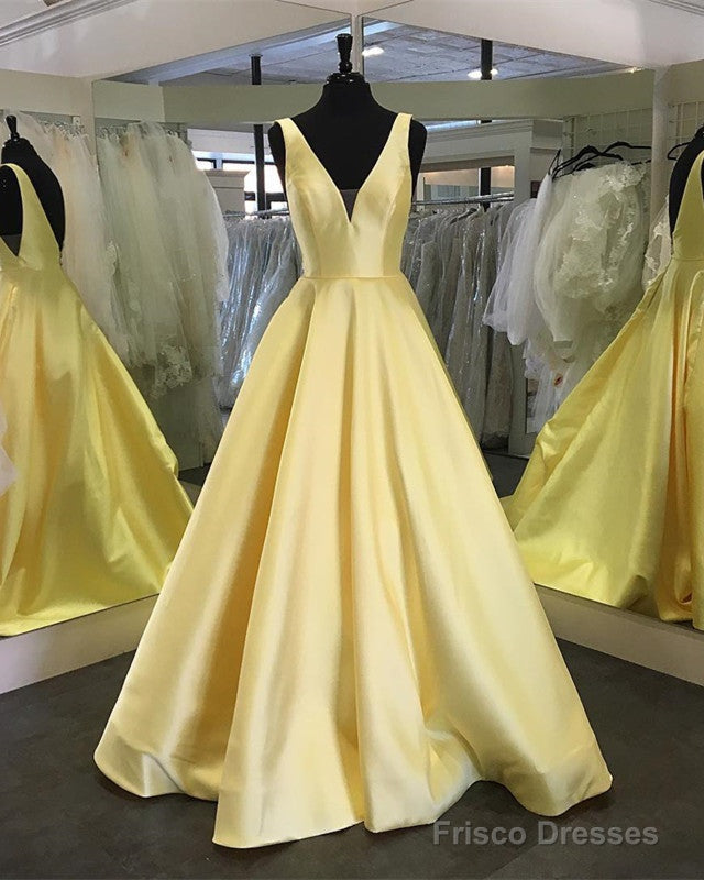 Deep V-Neck Long Satin Floor Length Prom Dress Backless Evening Gowns Main image
