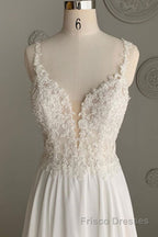 Deep V Neck White Lace Long Formal Prom Dresses, Long White Formal Dresses, White Lace Evening Dresses, White Bridesmaid Dresses