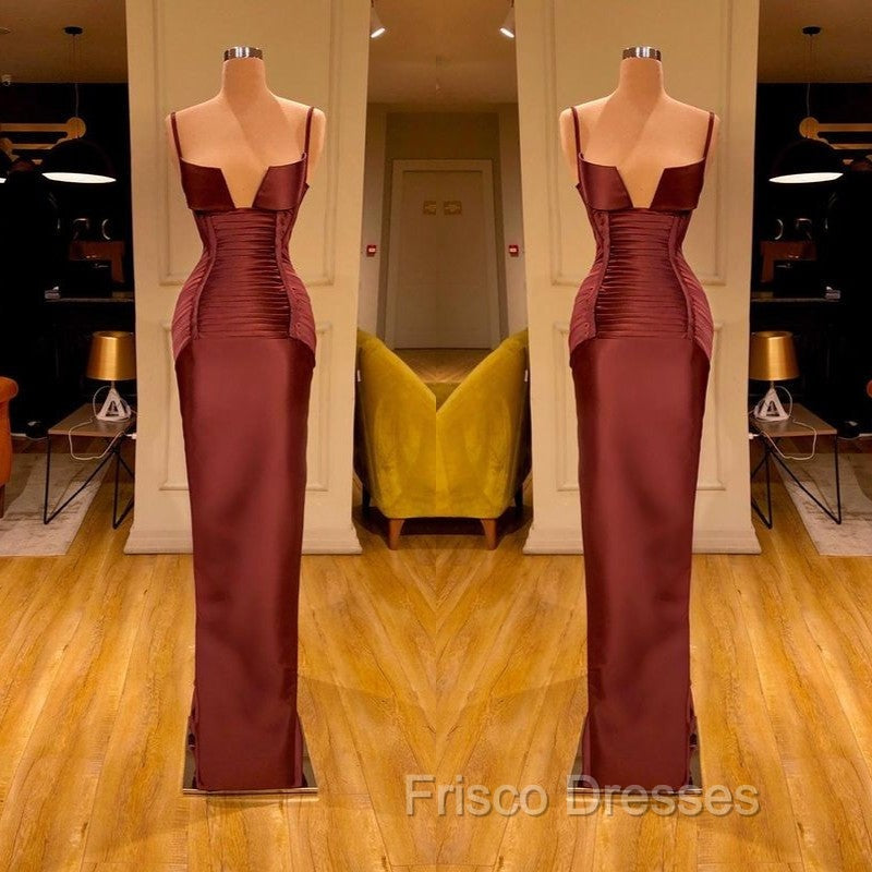 Designer Burgundy Spaghetti-Straps Mermaid Formal Prom Dress Long With Ruched Secondary image