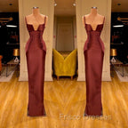 Designer Burgundy Spaghetti-Straps Mermaid Formal Prom Dress Long With Ruched