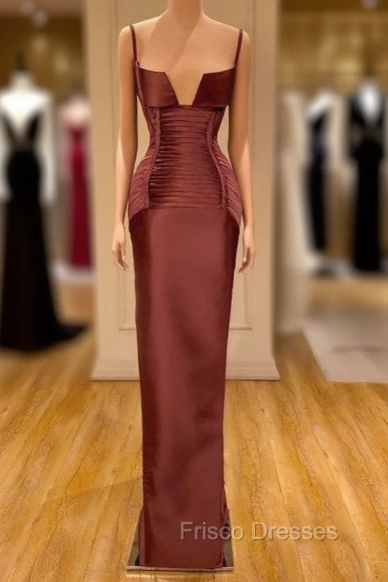 Designer Burgundy Spaghetti-Straps Mermaid Formal Prom Dress Long With Ruched