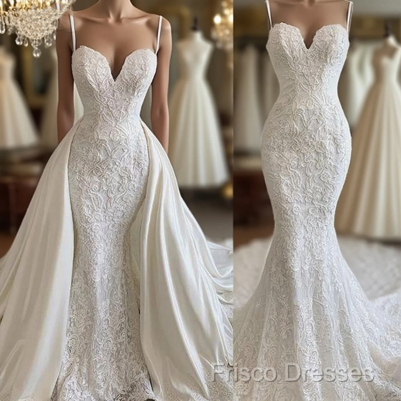 Detachable Skirt Wedding Dress, Lace Applique Wedding Dress, Formal Prom Dress