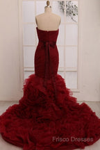 Dignified Trumpet/Mermaid Strapless Sweetheart Tiered Long Formal Prom Dress
