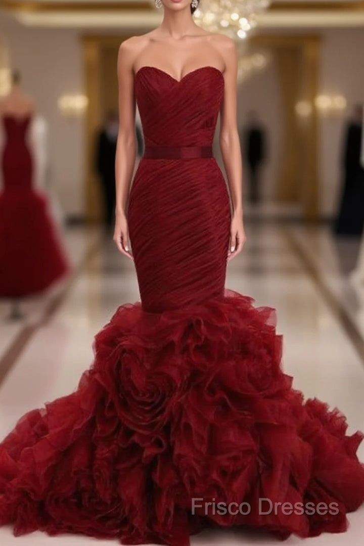 Dignified Trumpet/Mermaid Strapless Sweetheart Tiered Long Formal Prom Dress Main image