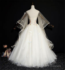 Soft Yellow Quinceanera Dress, Fashion Puffy Prom Dress, Illusion Sleeves Bridal Gown Corset Wedding Gown Butterfly Appliques Bridal Dress
