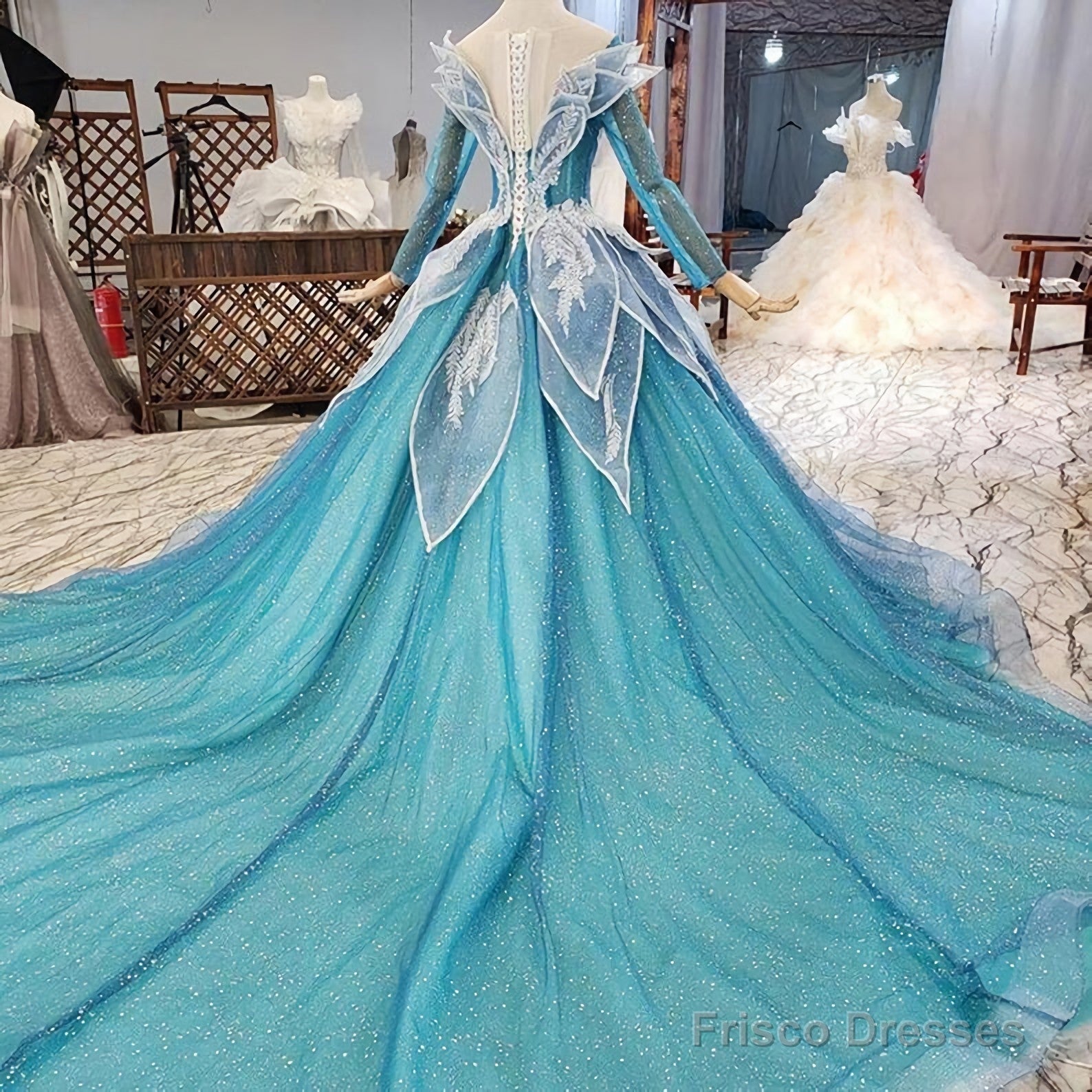 blue princess wedding dress Luxury Blue Princess Wedding Dresses Cathedral Train... From Dress_1st, $301.51