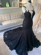 Black Wedding Dress, Gothic Wedding Dress, Mermaid Black Dress, A Line Wedding Dress, Black Lace Wedding Dress, Illusion Back Wedding Dress