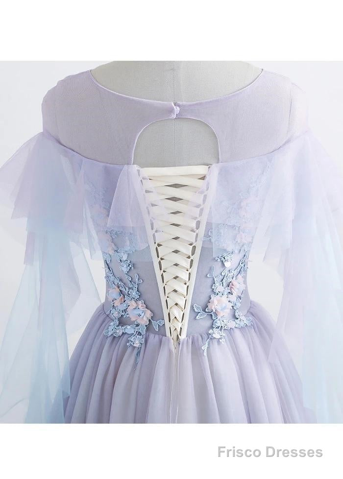 Princess Tulle Jewel Floor-length Prom Dress With Lace Appliques Secondary image