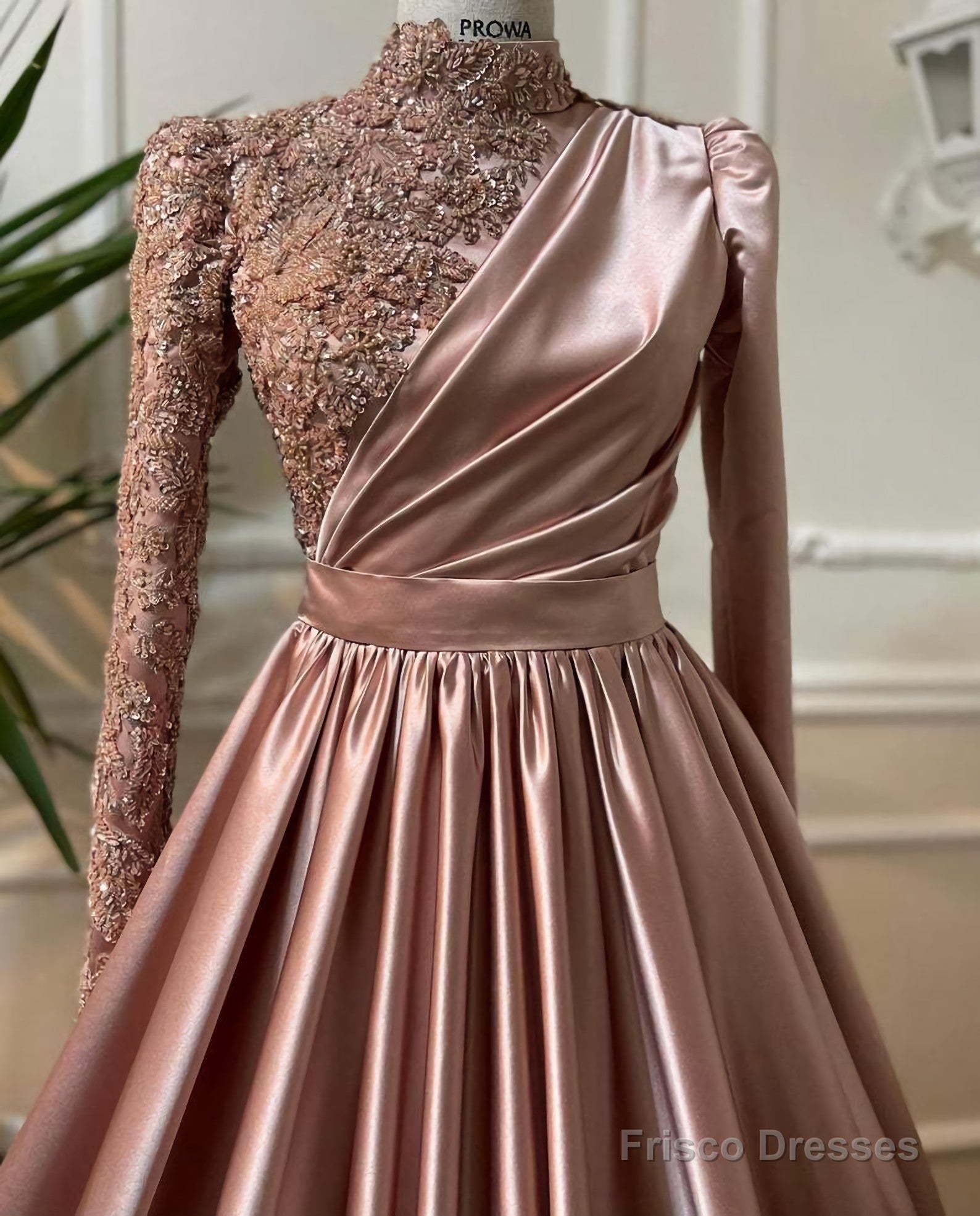 Rose Gold Silver Prom Dress, Long Sleeves Dubai Evening Dresses, Musli Frisco Dresses Rose Gold Silver Prom Dress, Long Sleeves Dubai Evening Dresses, Musli Frisco Dresses