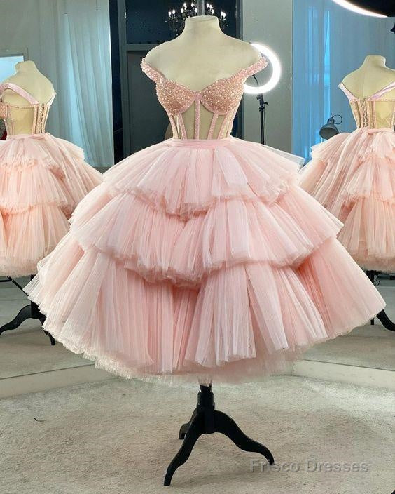 A-line Pink Tulle Short Dress Pink Tulle Homecoming Dress Secondary image