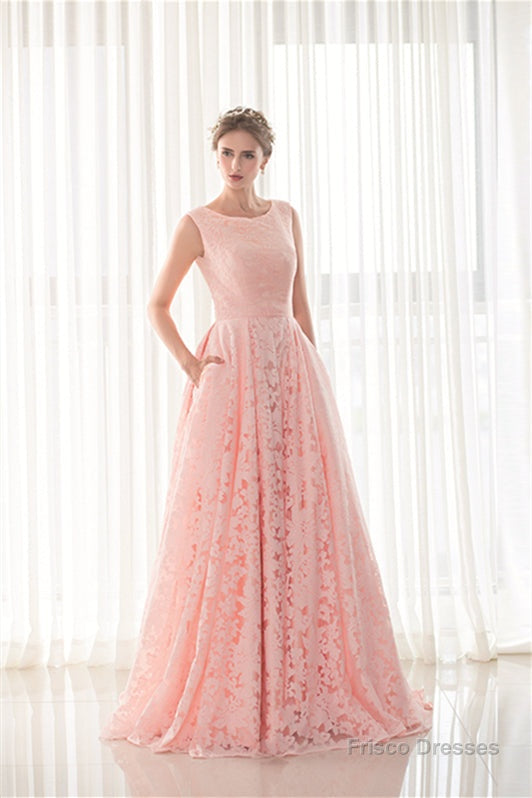 Draped Lace O-Neck Train Prom Dresses