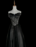 Dreamy Black A-Line Strapless Butterfly Tulle Long Ball Gown/Evening Dress