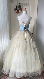 Dreamy Blue And Yellow Color-Blocked Strapless Tulle Ball Gown Evening Dress Sweet 16Th Dress
