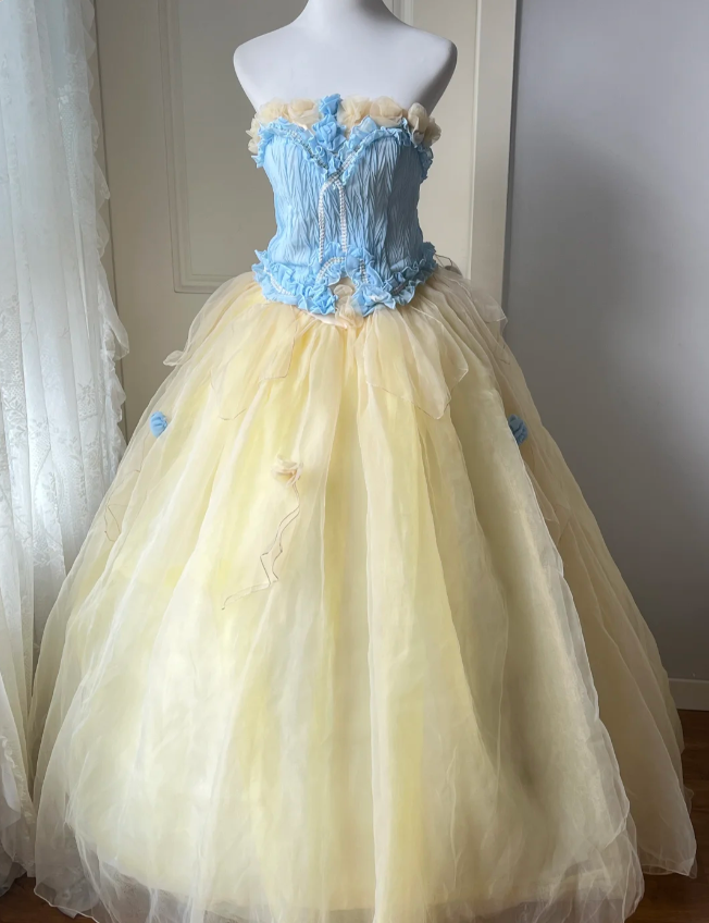 Dreamy Blue And Yellow Color-Blocked Strapless Tulle Ball Gown Evening Dress Sweet 16Th Dress Main image